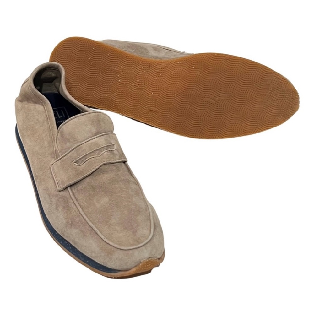 FEDELI Vibram soles suede penny loafers sand beige sz IT42.5 quiet luxury